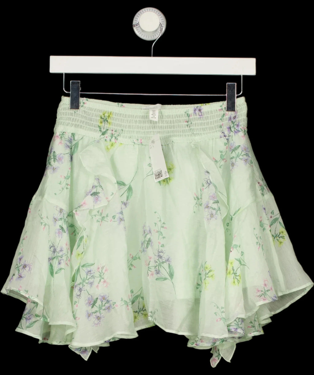H&M Green Flounced Lyocell-Blend Mini Skirt Mint Green, size UK S — care label