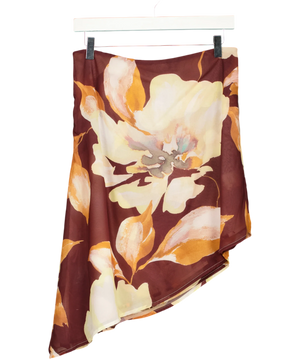 Peppermayo Floral Asymmetrical Midi Skirt Brown UK 8
