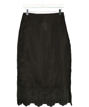 H&M Black Embroidered Scallop lace hem Midi Skirt UK 8