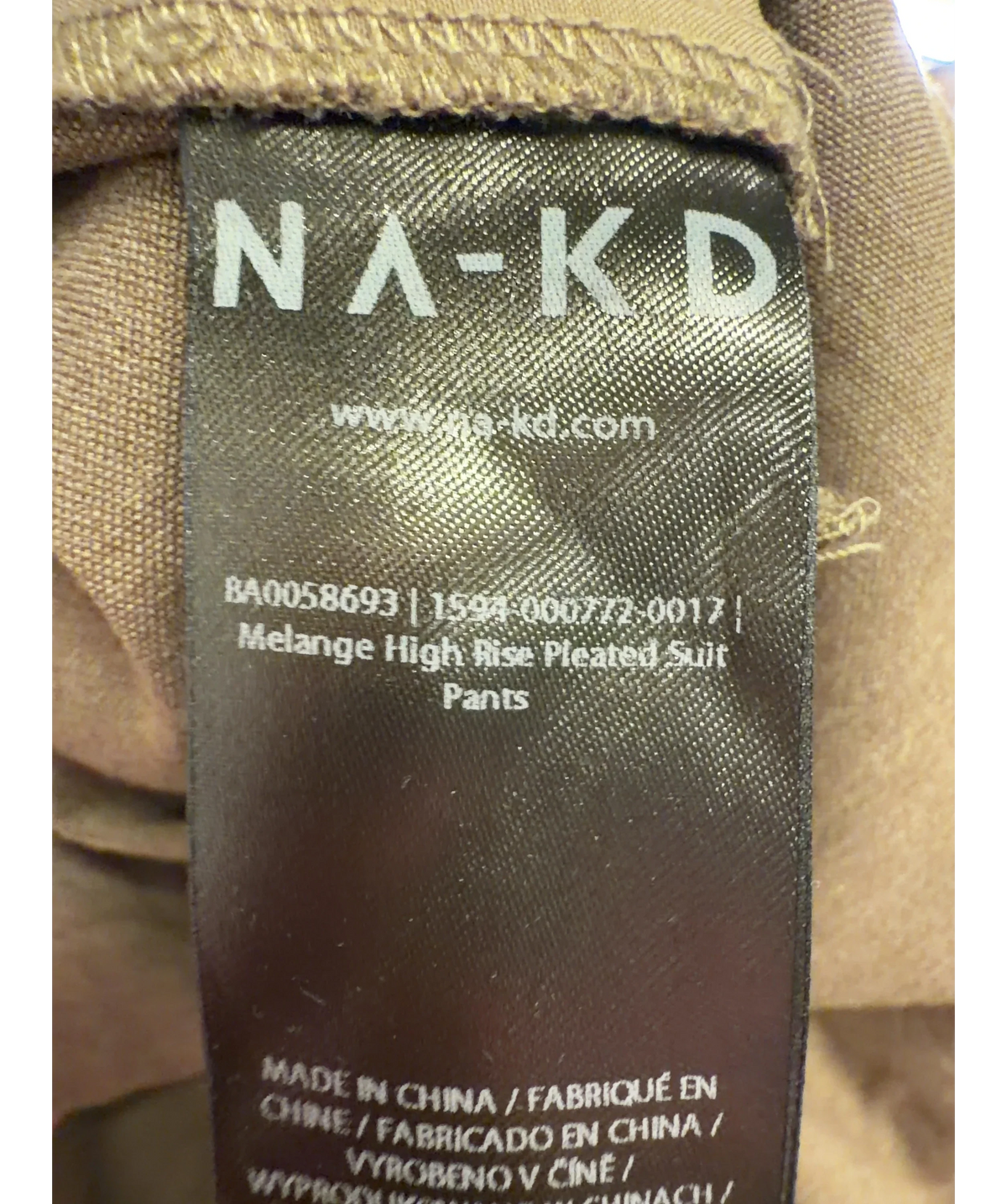 NA-KD Beige Melange High Rise Pleated Suit Pants, size UK 10 — label