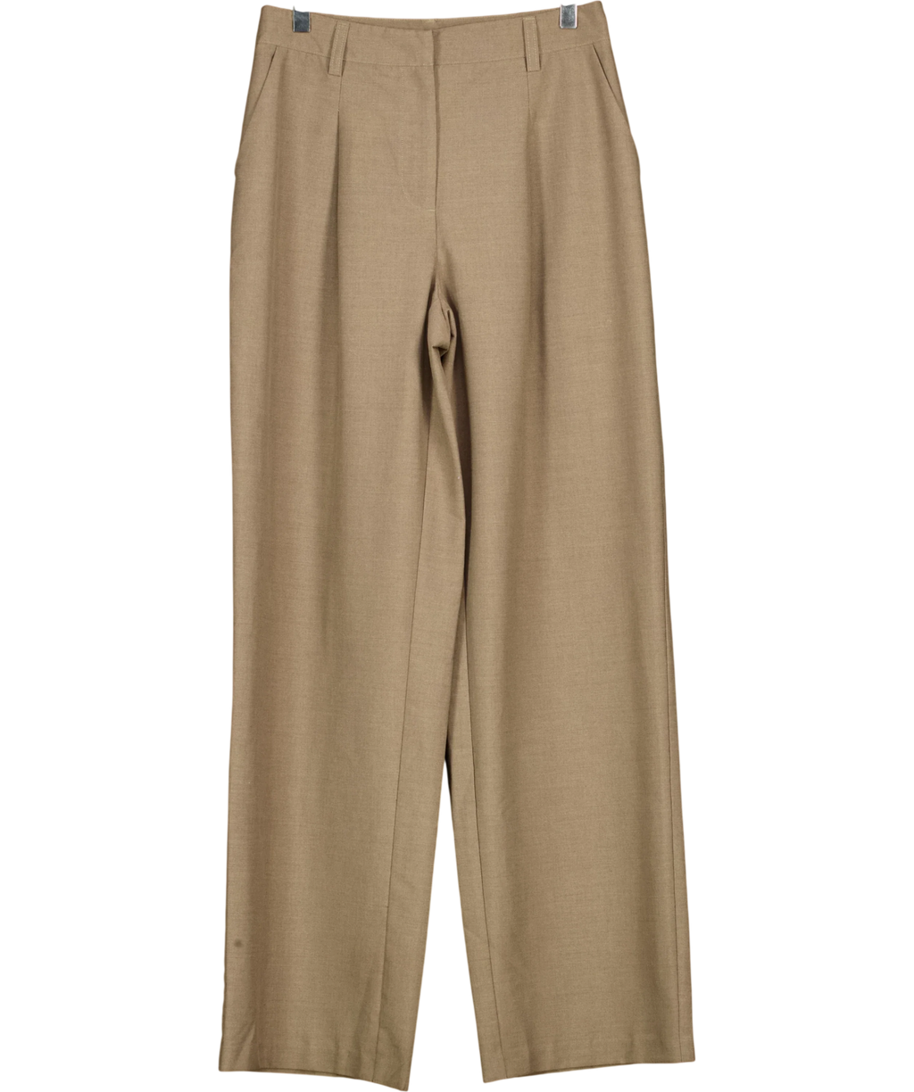 NA-KD Beige Melange High Rise Pleated Suit Pants, size UK 10 — front