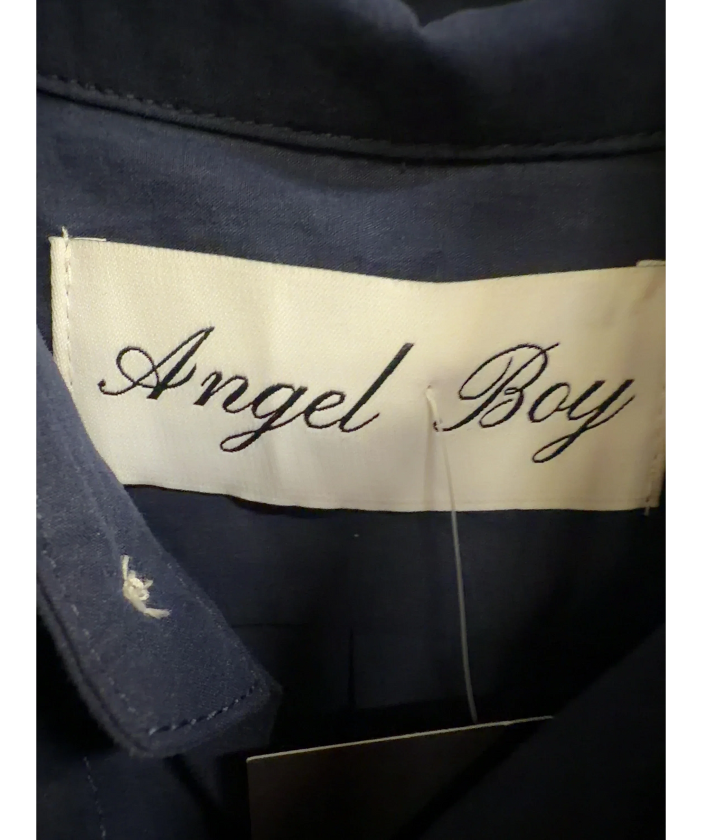 Angel Boy navy navy short sleeve button-up shirt, size UK XS — detail