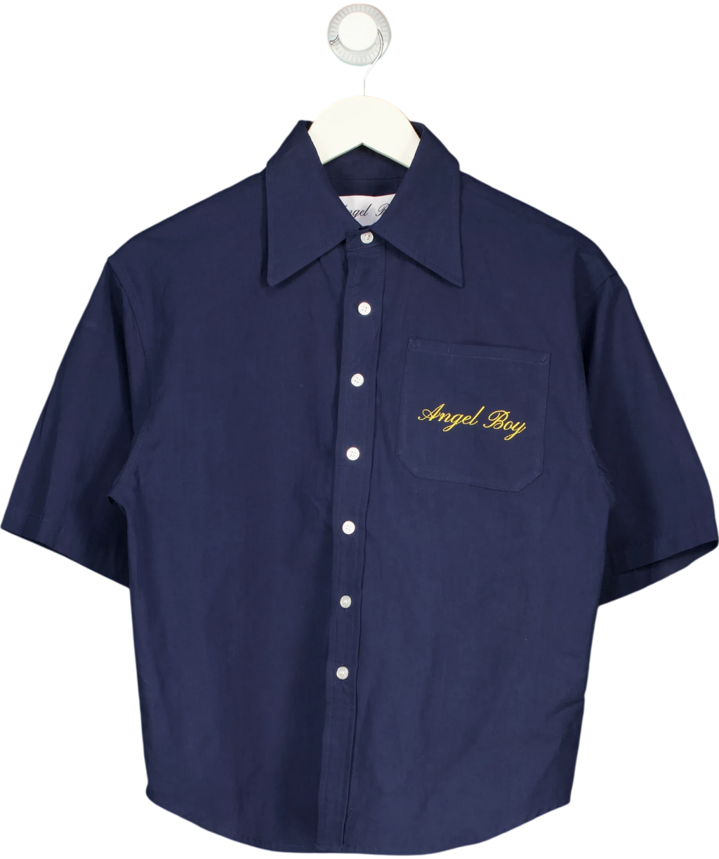 Angel Boy navy navy short sleeve button-up shirt, size UK XS — front