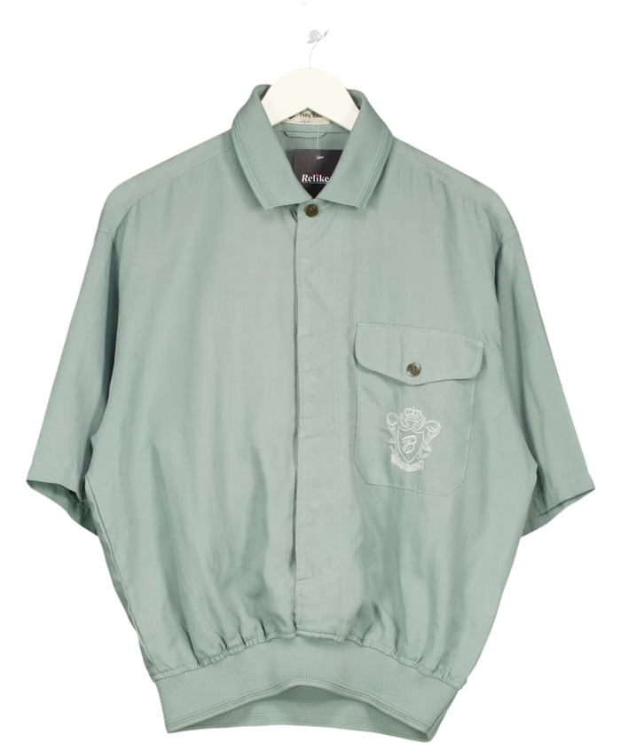 Troy Bros  Vintage Embroidered Crest Bomber Shirt Sage Green UK L