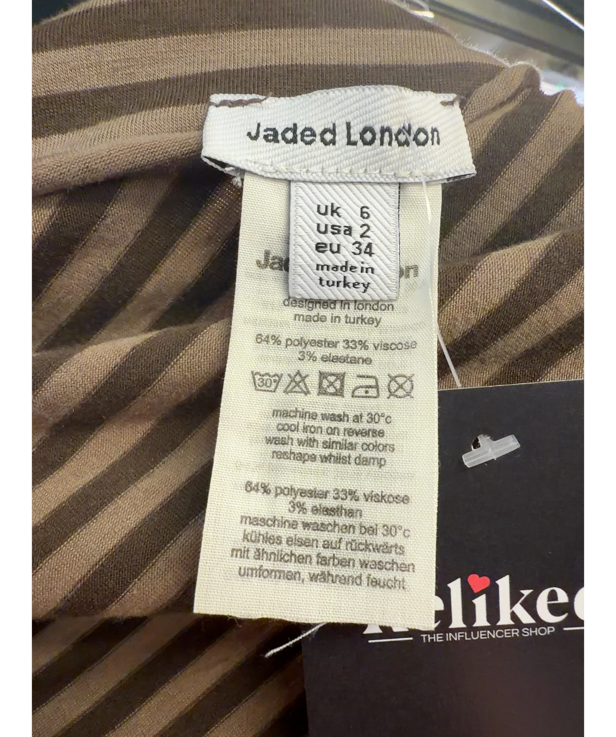 Jaded London Brown Mena Asymmetric Top, size UK 6 — care label