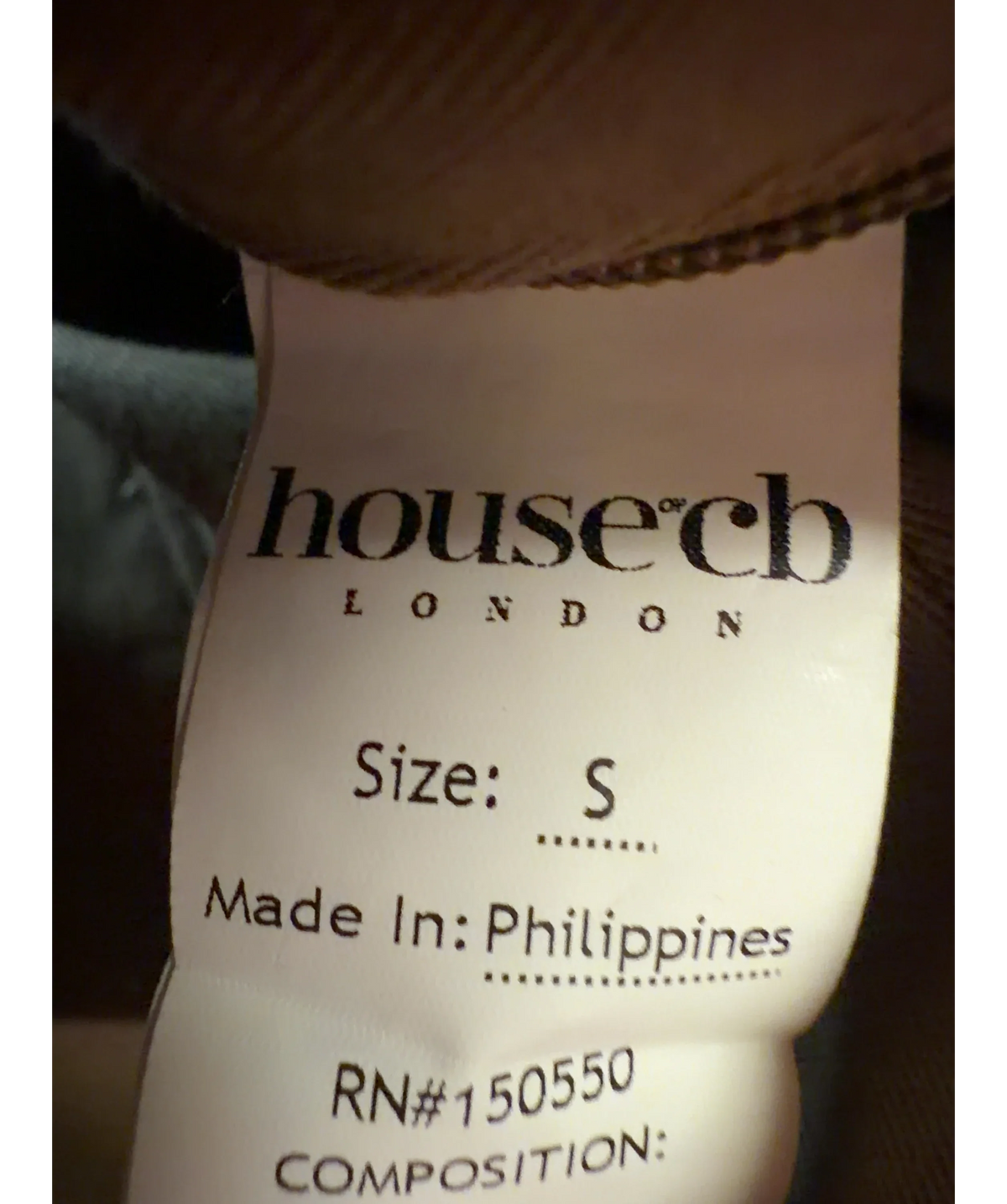 House of CB beige Selma Brown Puppytooth Boned Corset Top, size UK S — care label