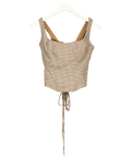 House of CB beige Selma Brown Puppytooth Boned Corset Top, size UK S — front