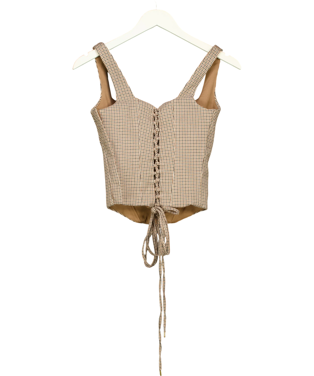 House of CB beige Selma Brown Puppytooth Boned Corset Top, size UK S — back
