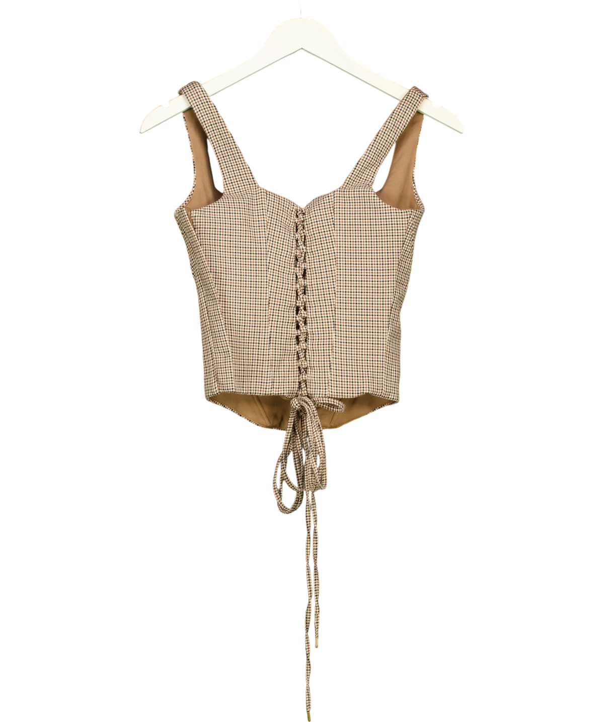 House of CB beige Selma Brown Puppytooth Boned Corset Top, size UK S — back