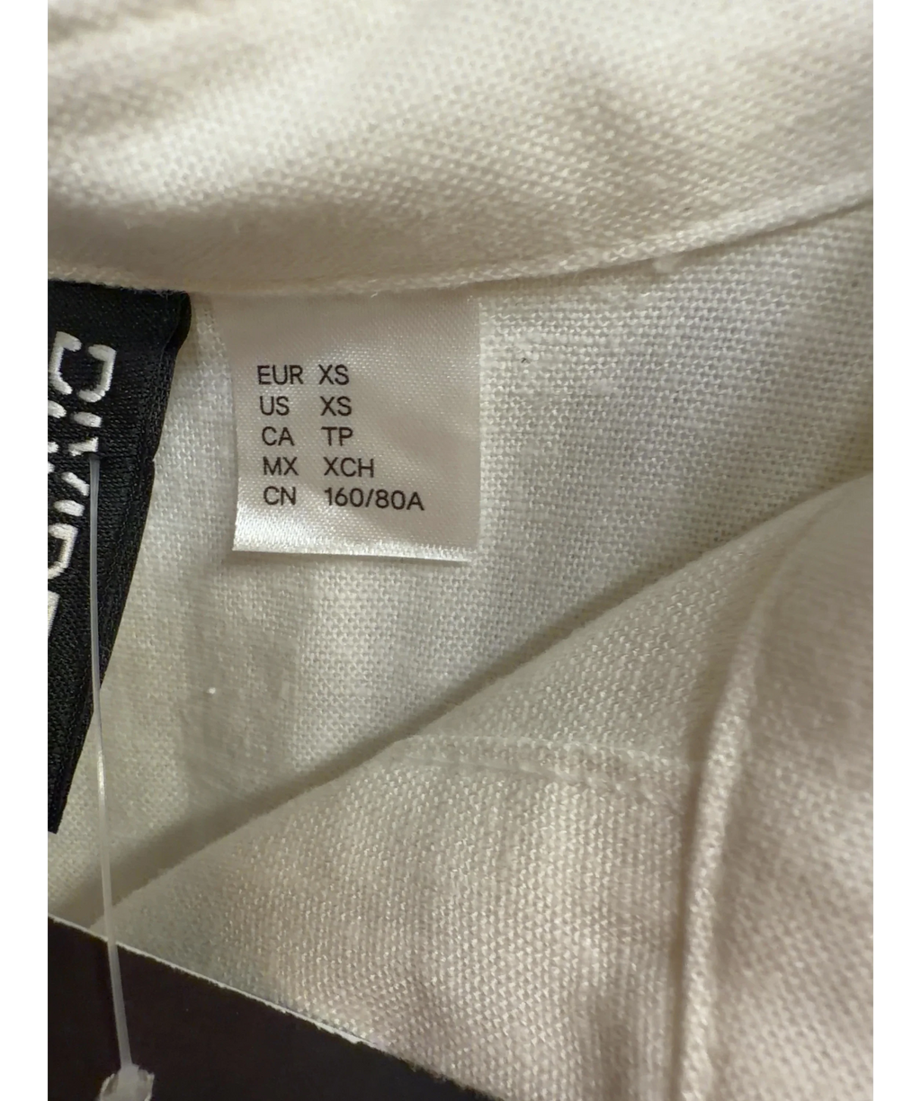 H&M White Gathered Linen-Blend Shirt, size UK XS — care label