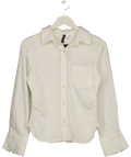 H&M White Gathered Linen-Blend Shirt, size UK XS — front