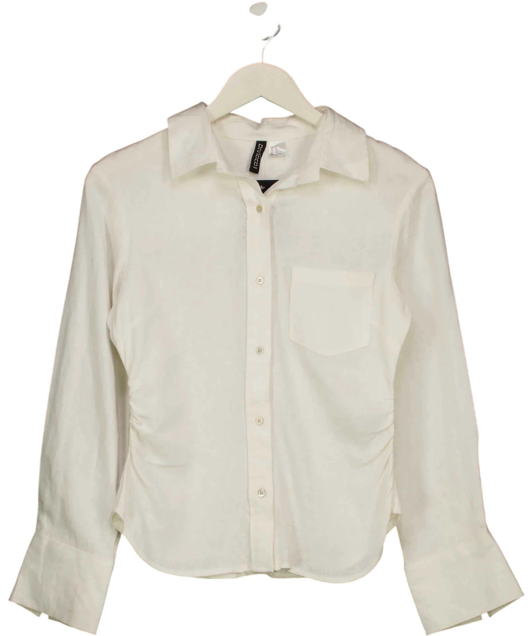 H&M White Gathered Linen-Blend Shirt, size UK XS — front