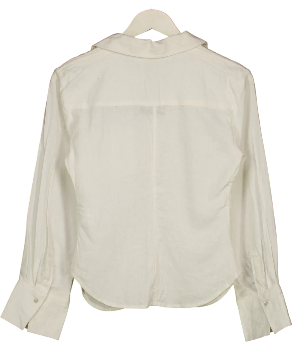 H&M White Gathered Linen-Blend Shirt, size UK XS — back