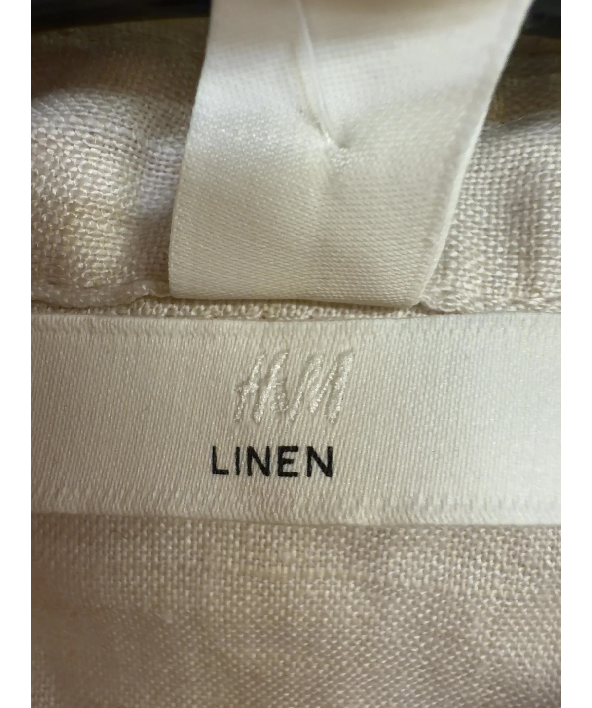 H&M Beige Long-Sleeve 100% Linen Shirt, size UK XS — detail