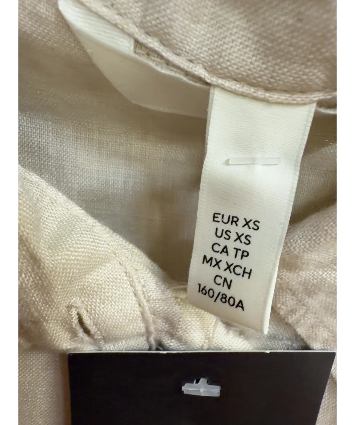H&M Beige Long-Sleeve 100% Linen Shirt, size UK XS — care label