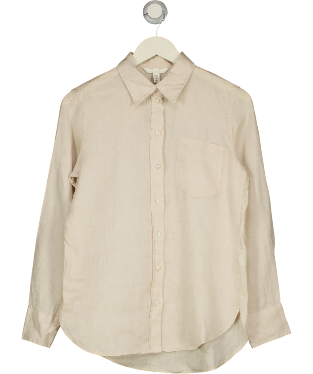 H&M Beige Long-Sleeve 100% Linen Shirt, size UK XS — front