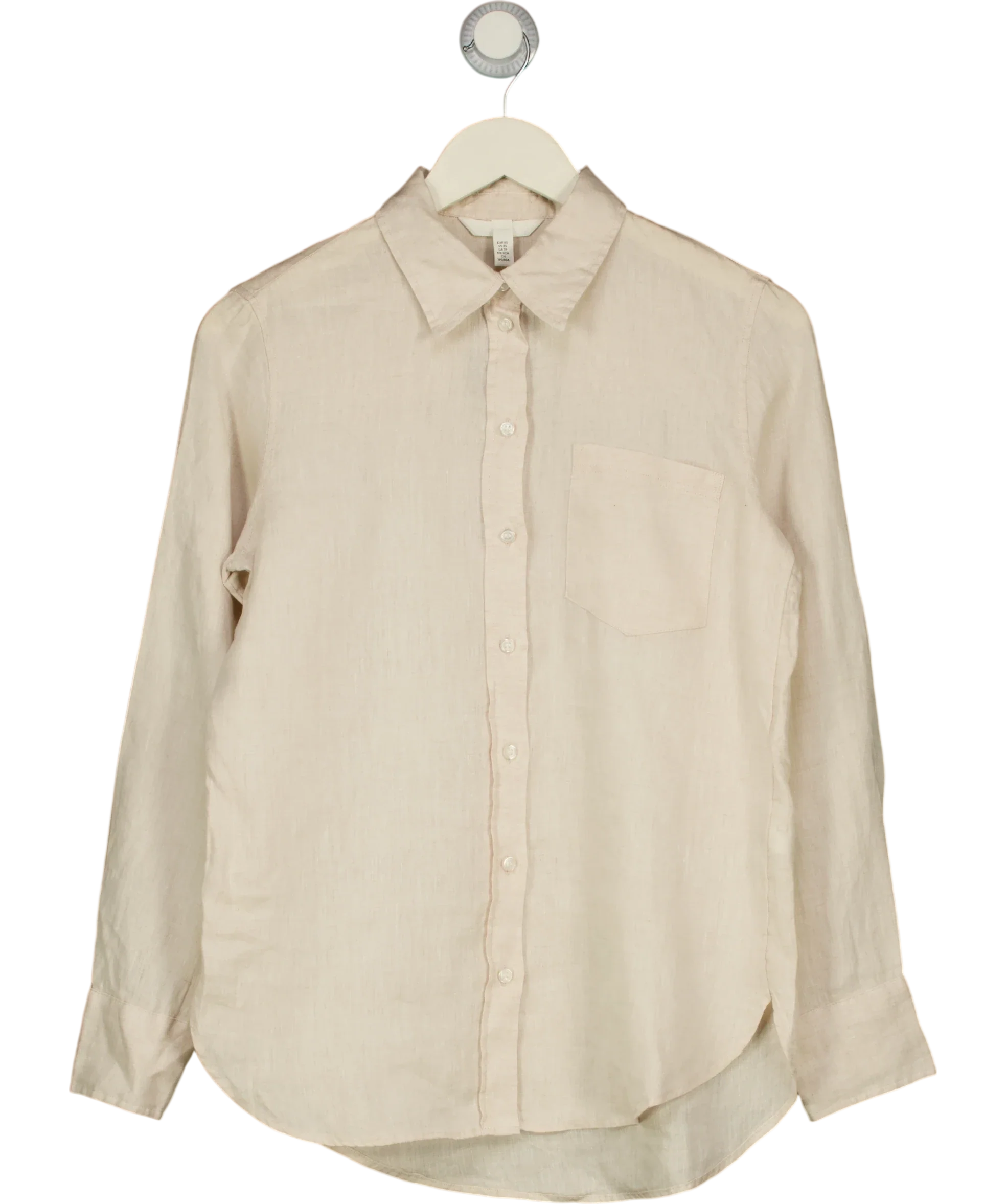 H&M Beige Long-Sleeve 100% Linen Shirt, size UK XS — front