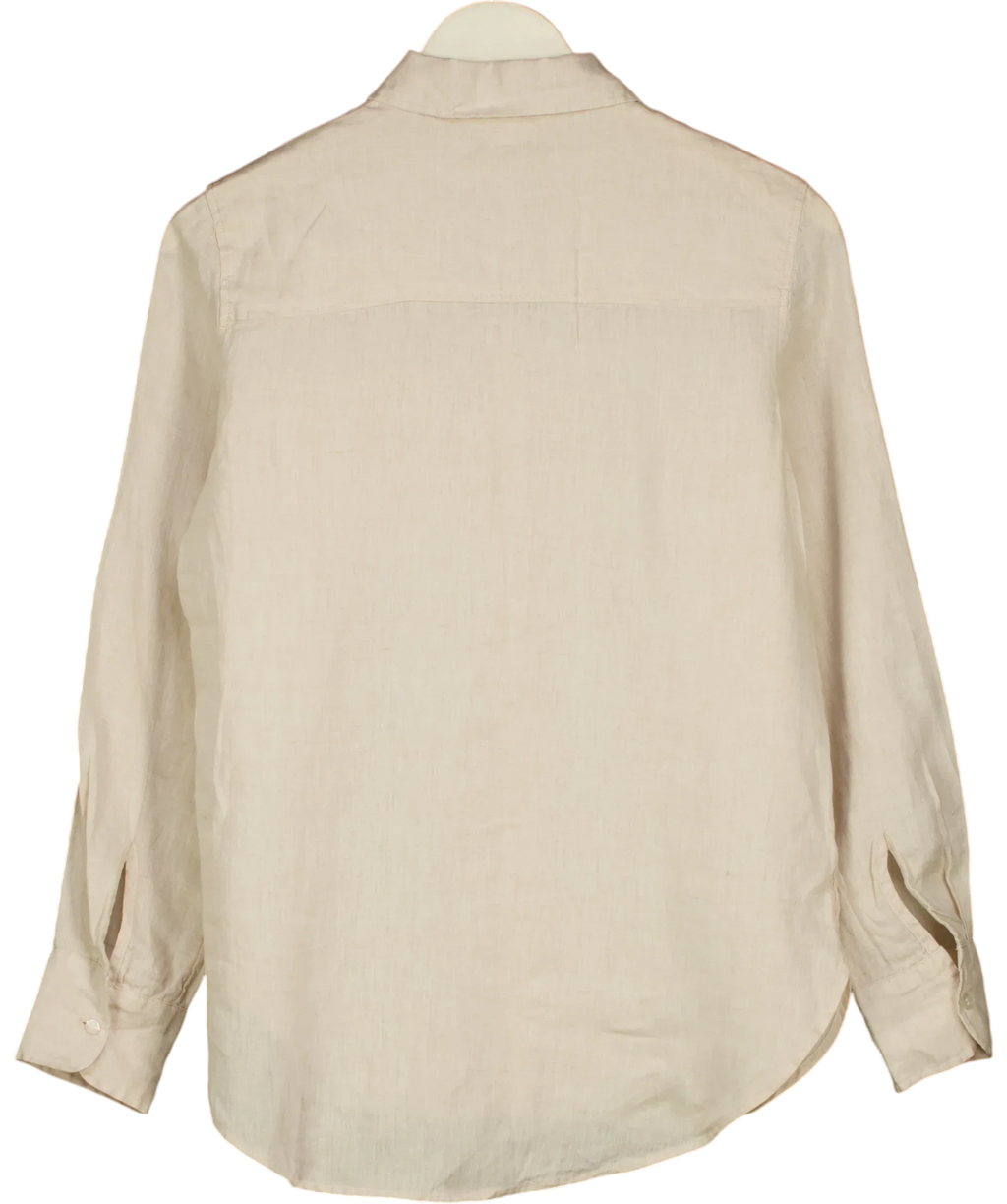 H&M Beige Long-Sleeve 100% Linen Shirt, size UK XS — back