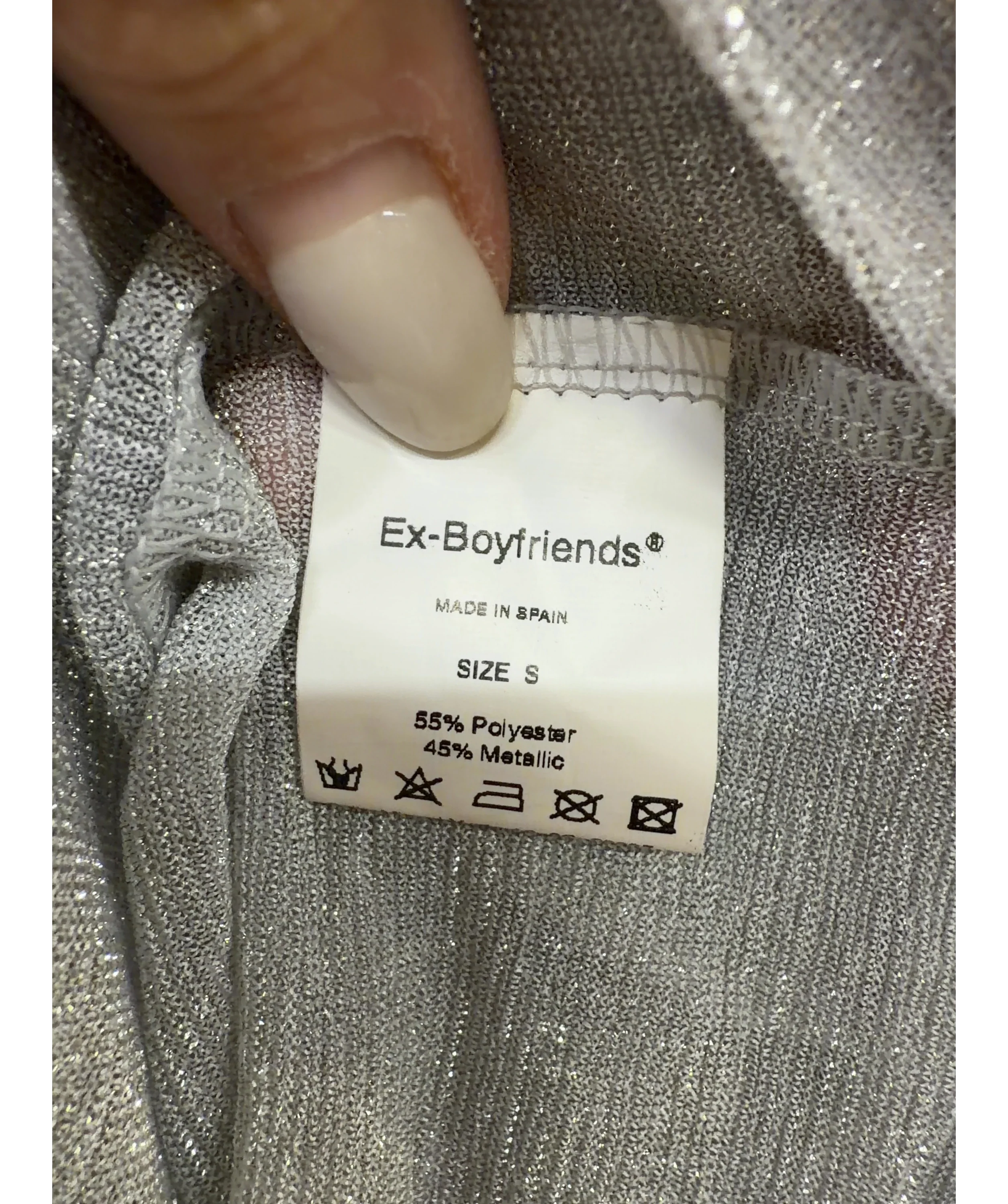 Hand Over silver metallic long-sleeve top, size UK S — label
