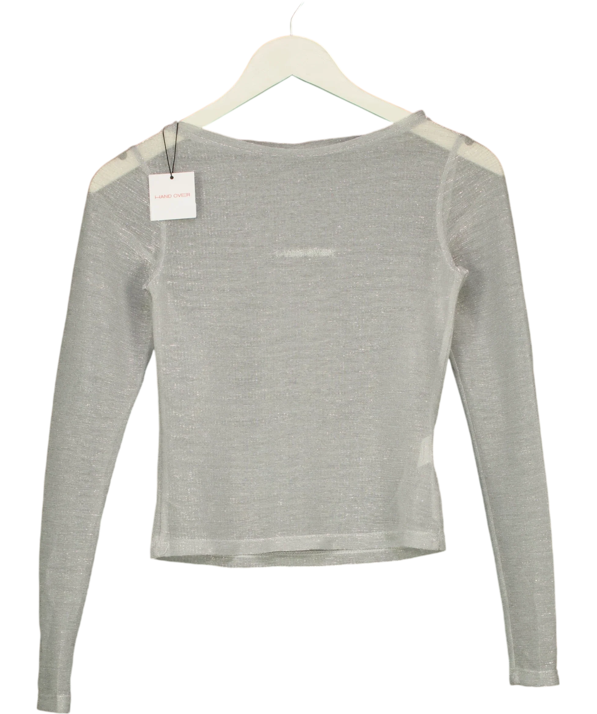 Hand Over silver metallic long-sleeve top, size UK S — front