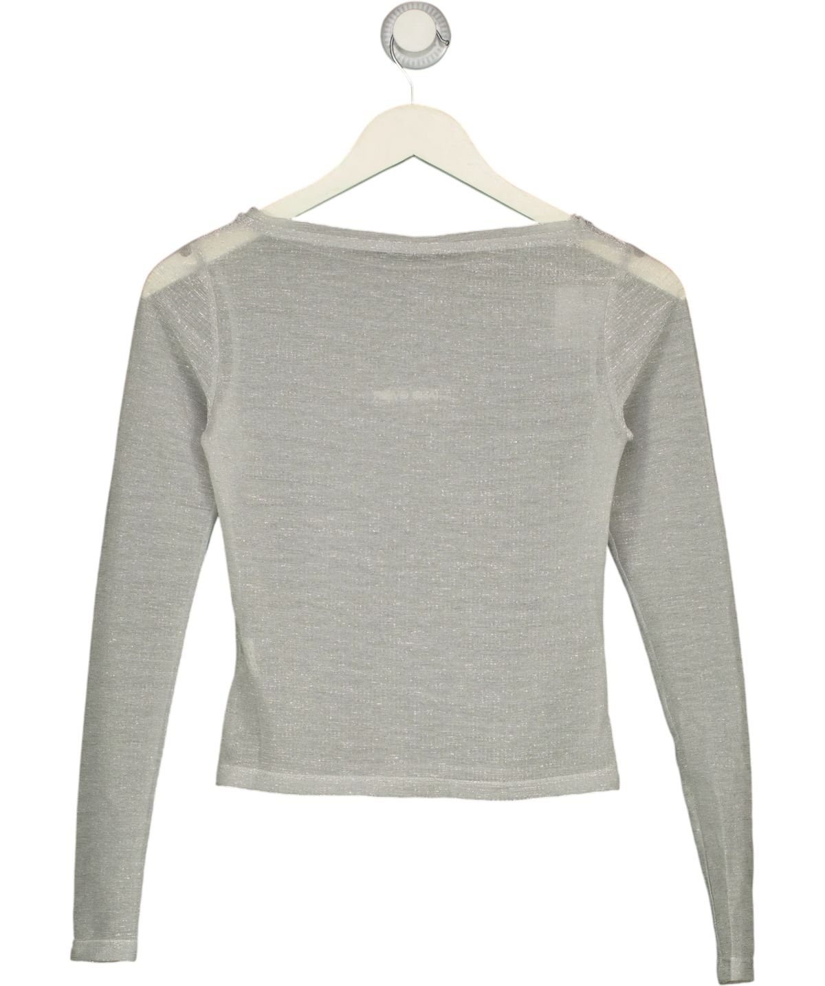 Hand Over silver metallic long-sleeve top, size UK S — back