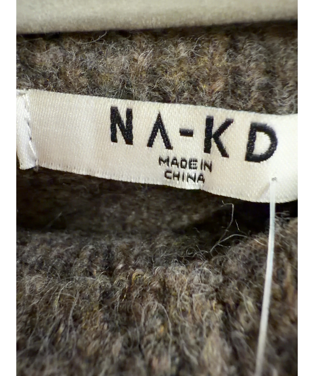 NA-KD Brown Sleeveless Mock Neck Knitted Top, size UK XS — detail