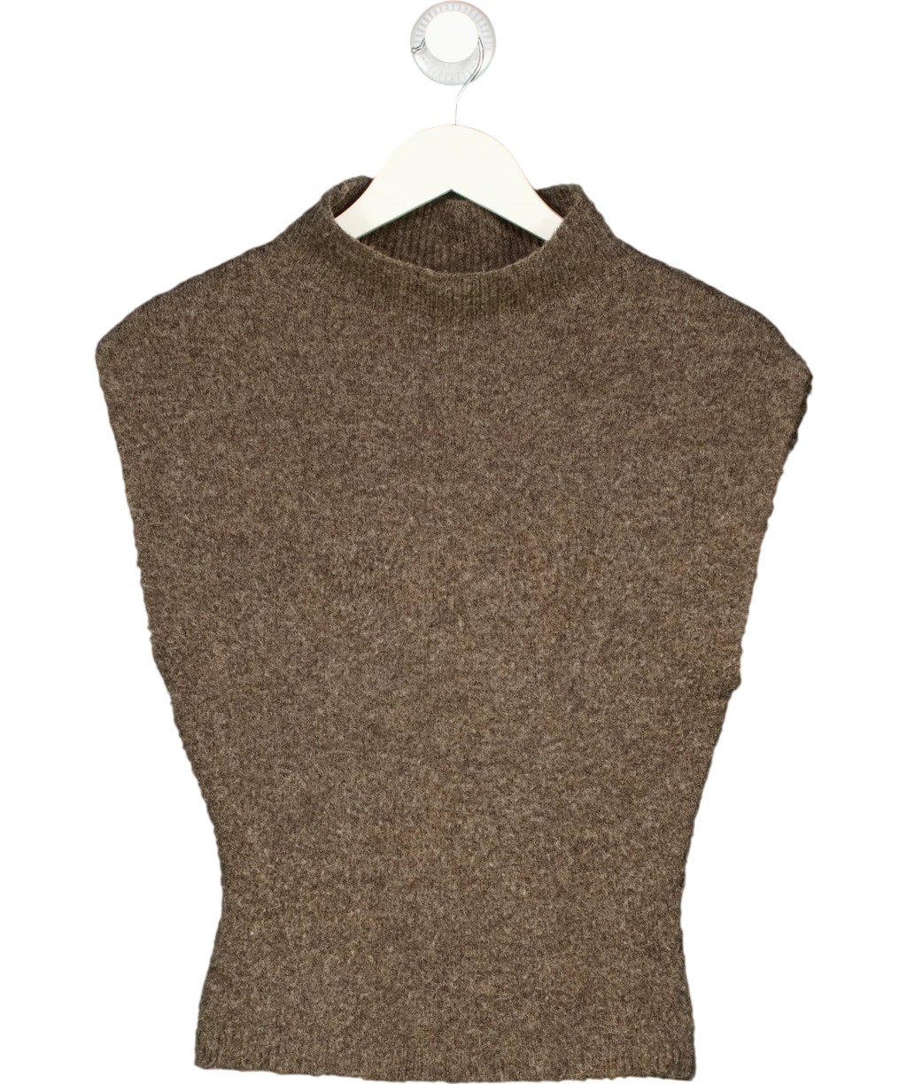 NA-KD Brown Sleeveless Mock Neck Knitted Top, size UK XS — front