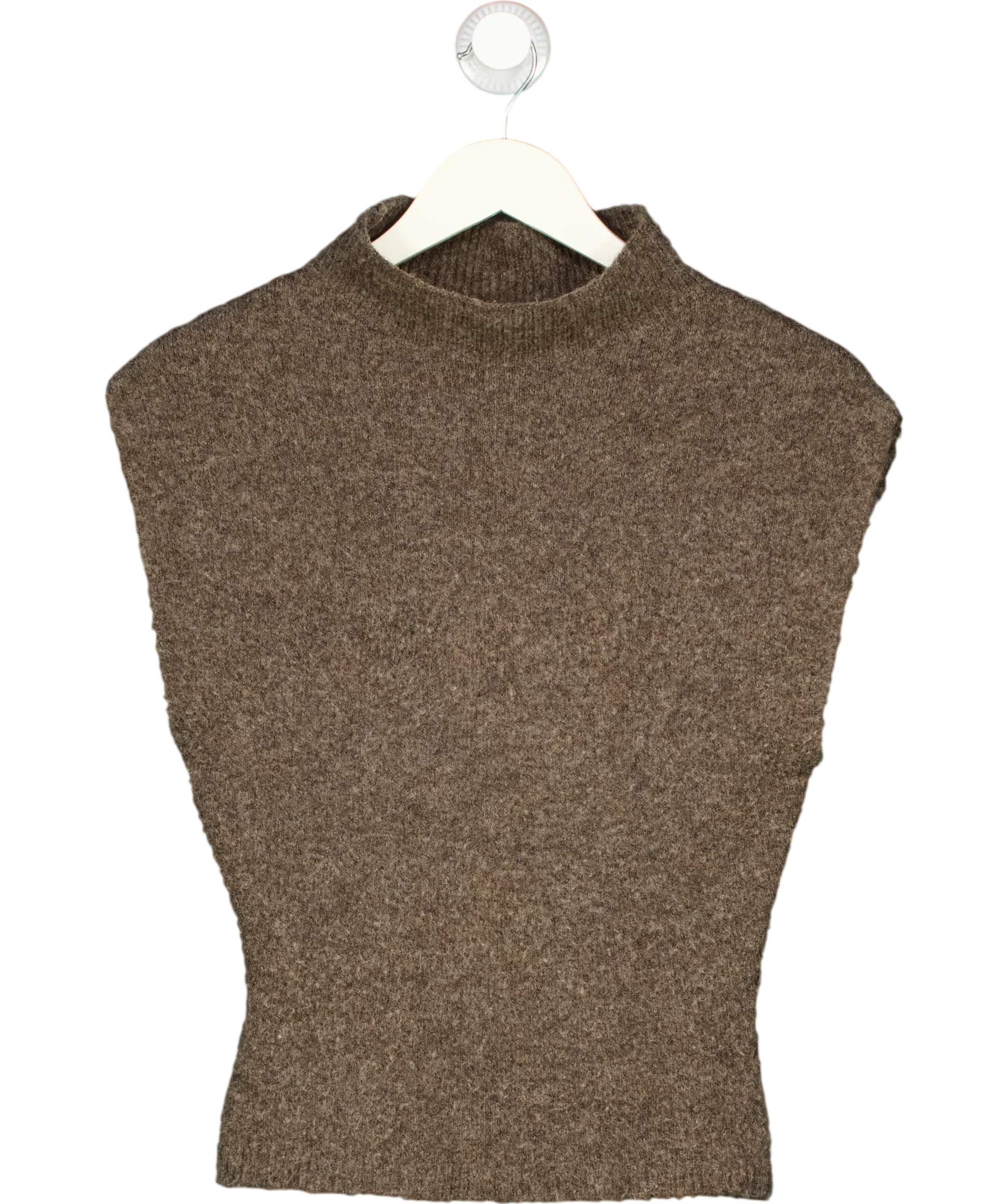 NA-KD Brown Sleeveless Mock Neck Knitted Top, size UK XS — front