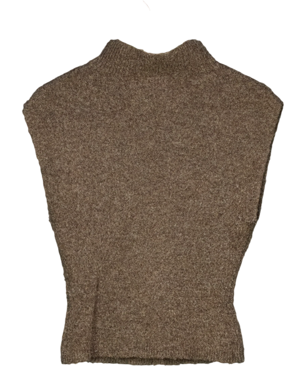 NA-KD Brown Sleeveless Mock Neck Knitted Top, size UK XS — back