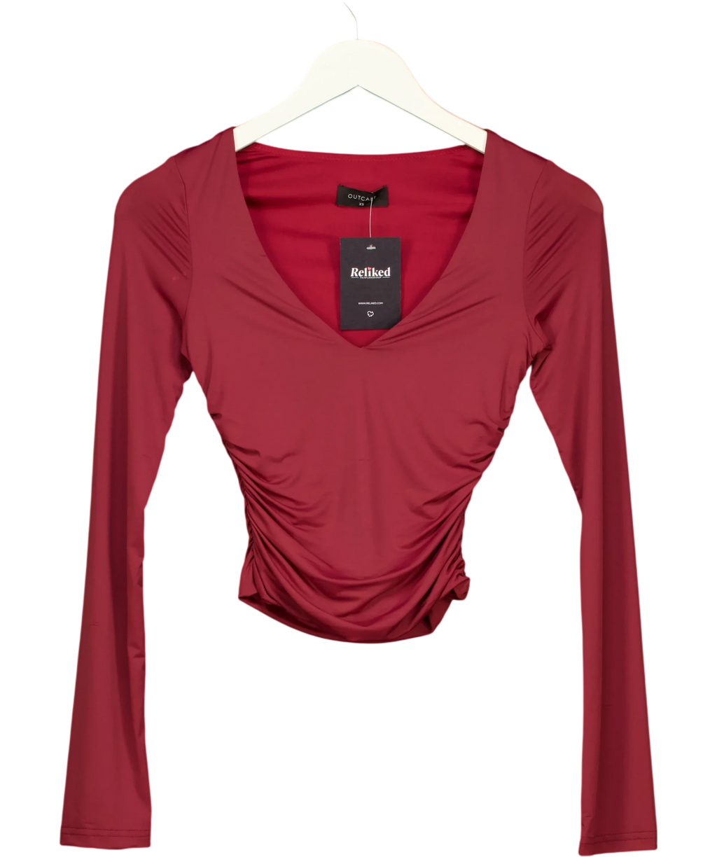 Outcast Red long-sleeve fitted cropped top, size UK XS — front
