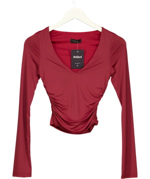 Outcast Long-Sleeve Fitted Cropped Top Red UK XS
