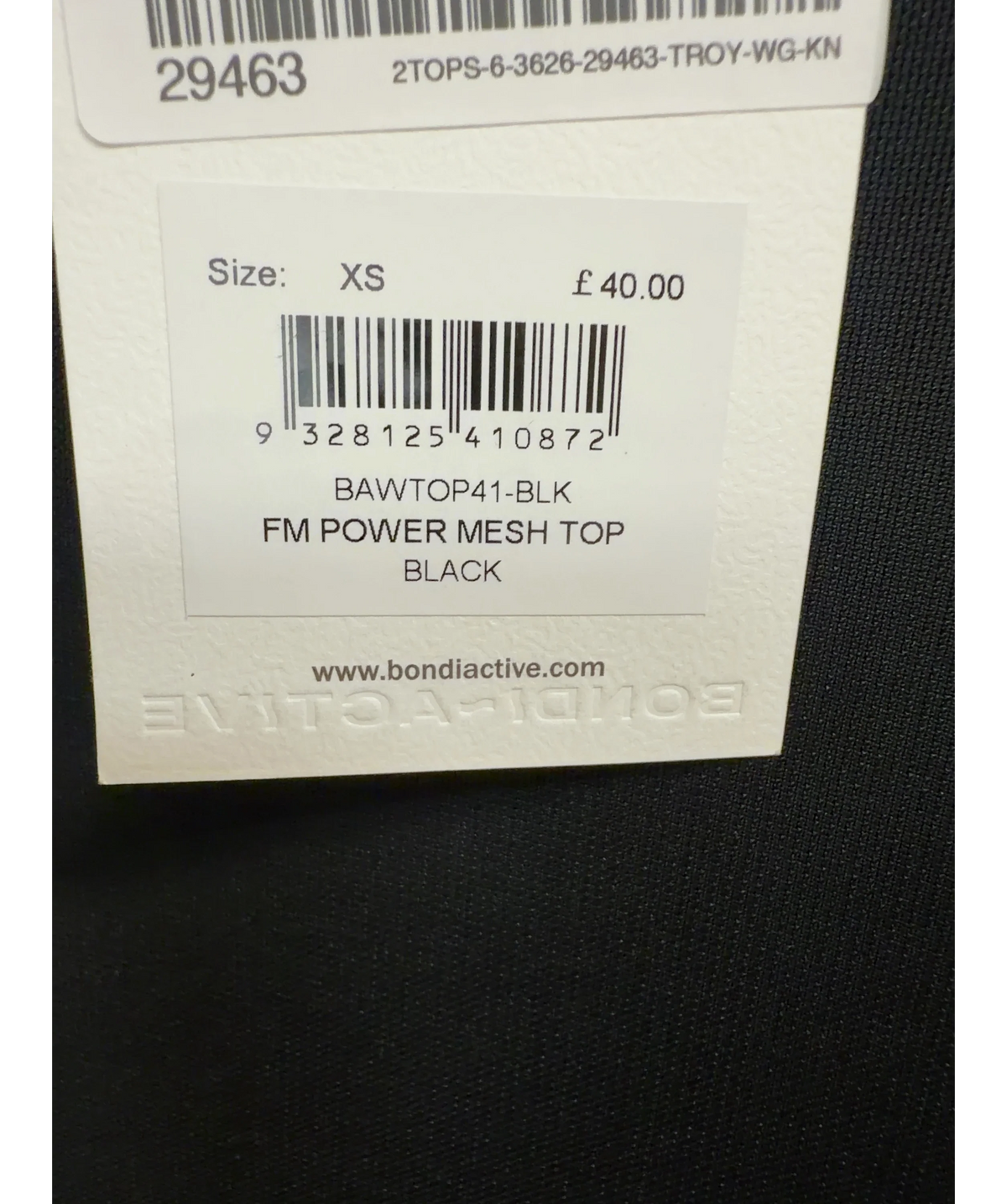 Bondi Active Black Colour, size UK XS — label