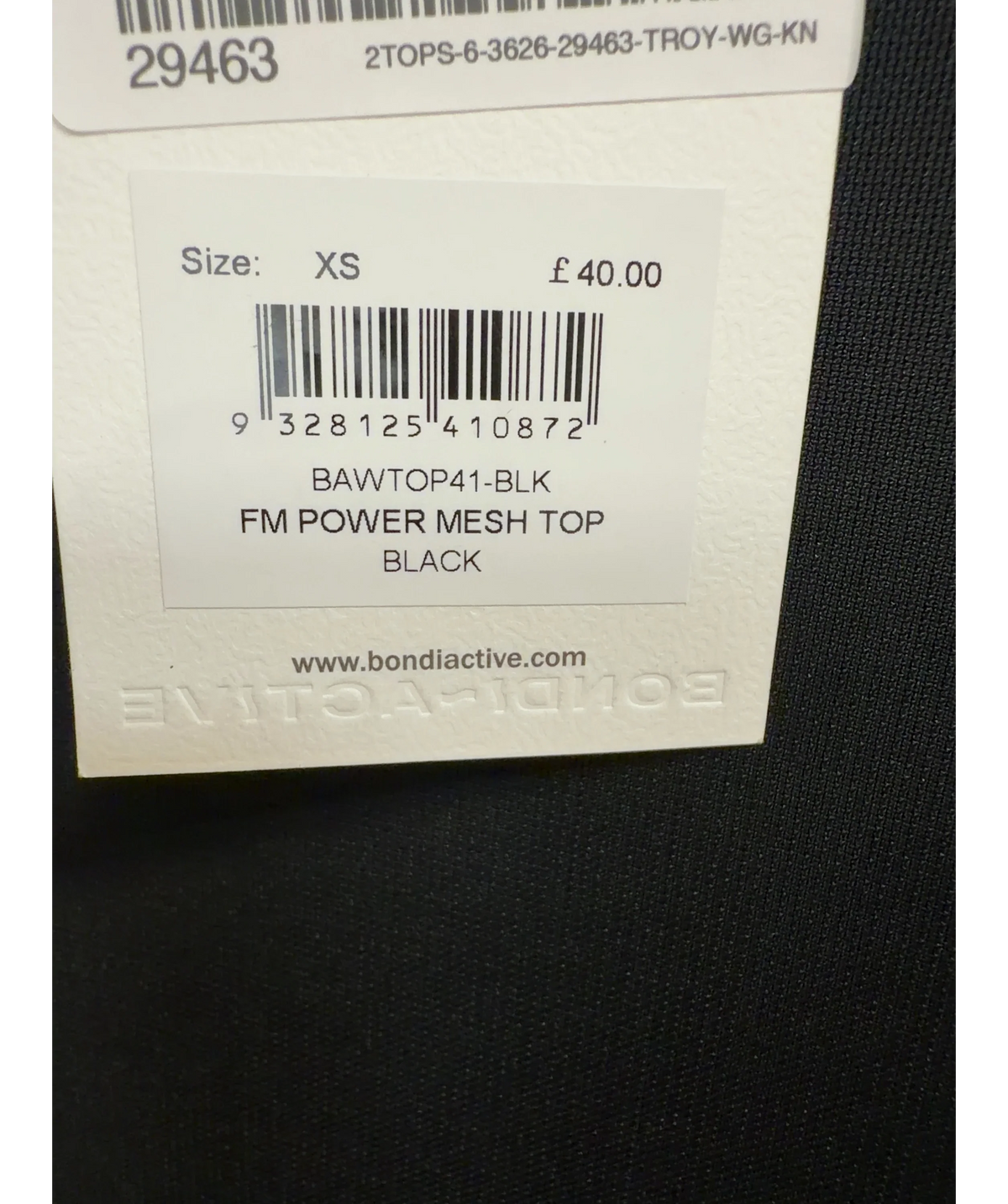 Bondi Active Black Colour, size UK XS — care label