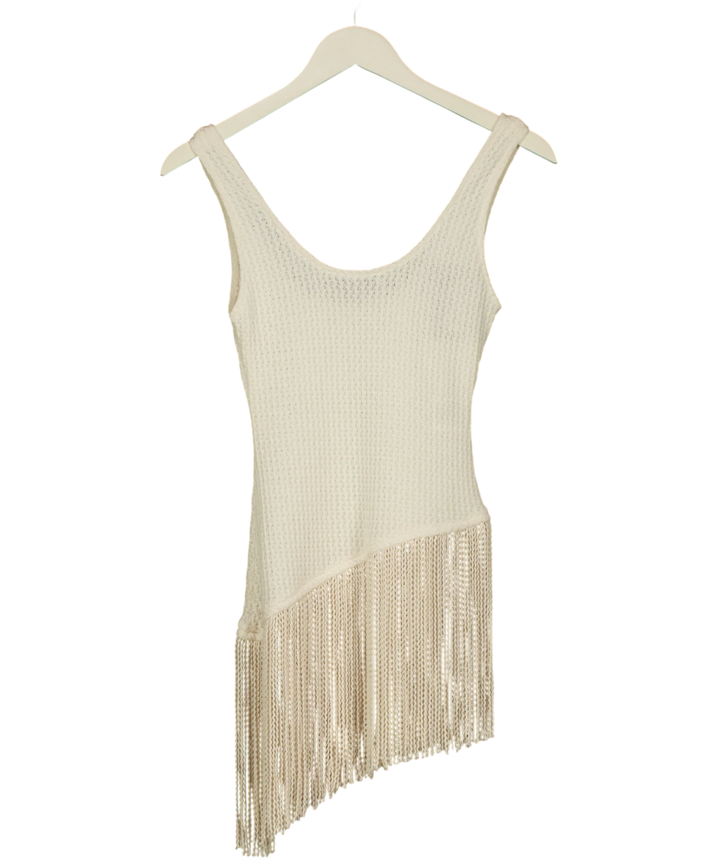 H&M cream Asymmetric Fringe-Trimmed Top, size UK XS — front
