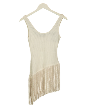 H&M Asymmetric Fringe-Trimmed Top Cream UK XS