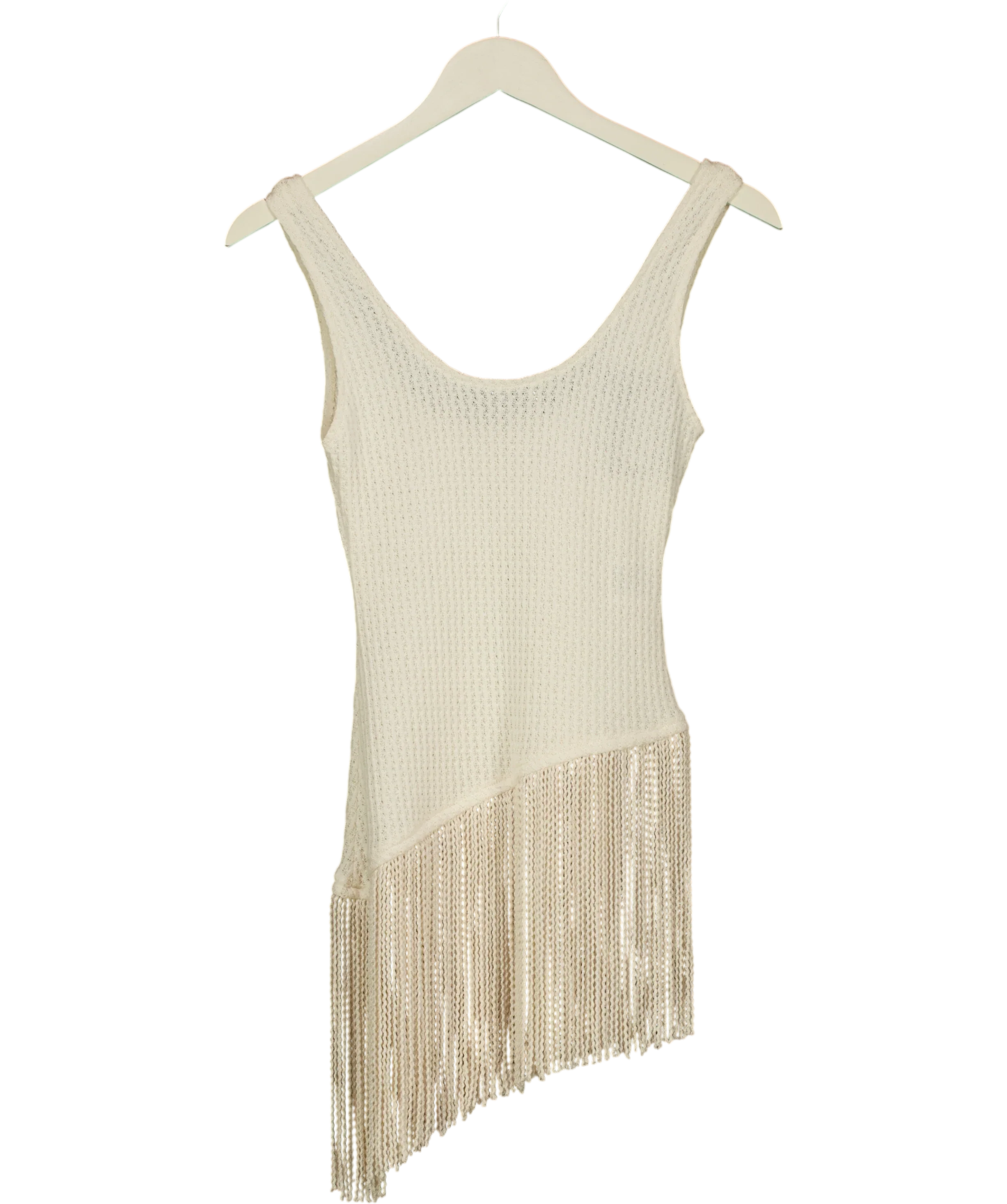 H&M cream Asymmetric Fringe-Trimmed Top, size UK XS — front