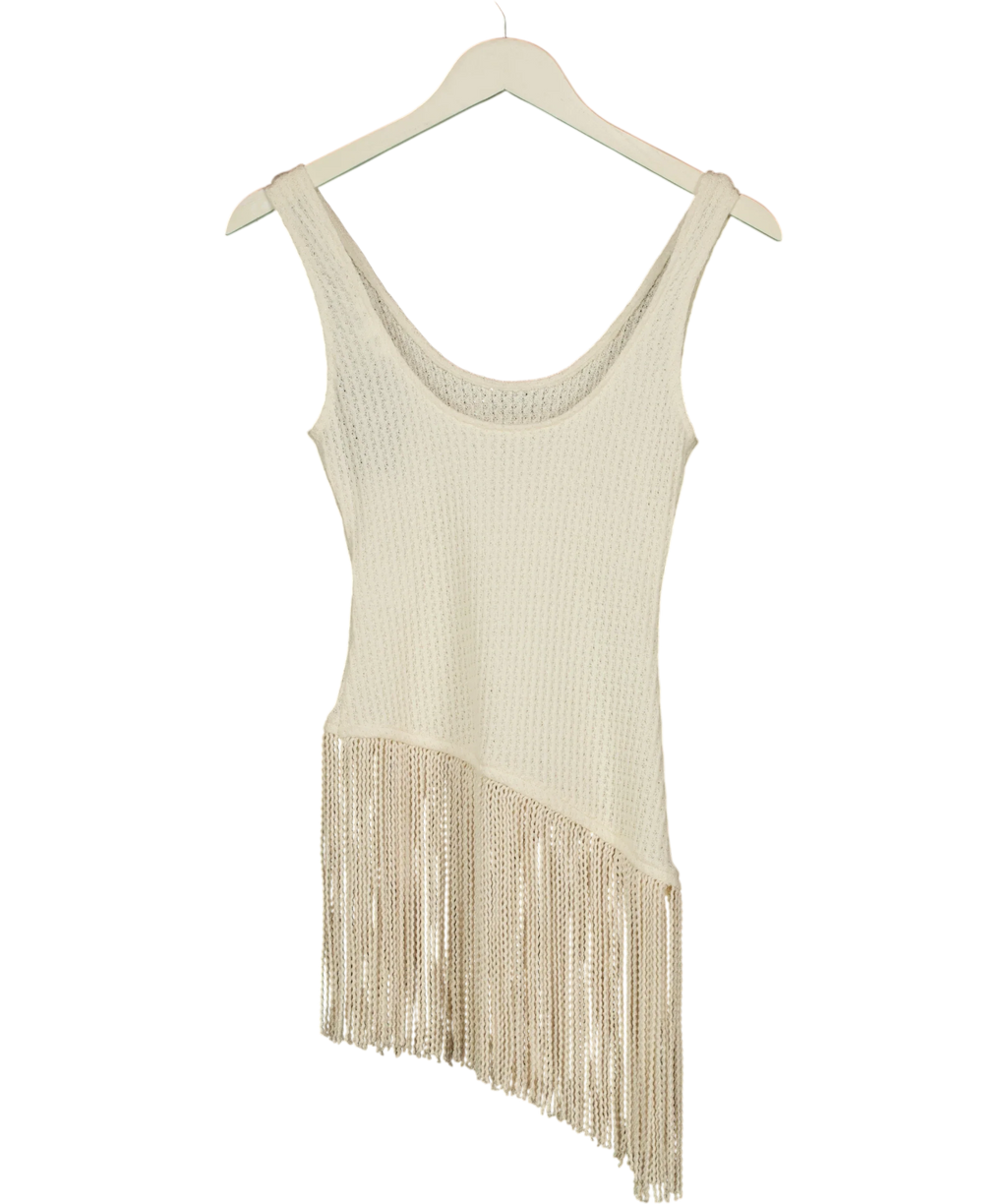 H&M cream Asymmetric Fringe-Trimmed Top, size UK XS — back
