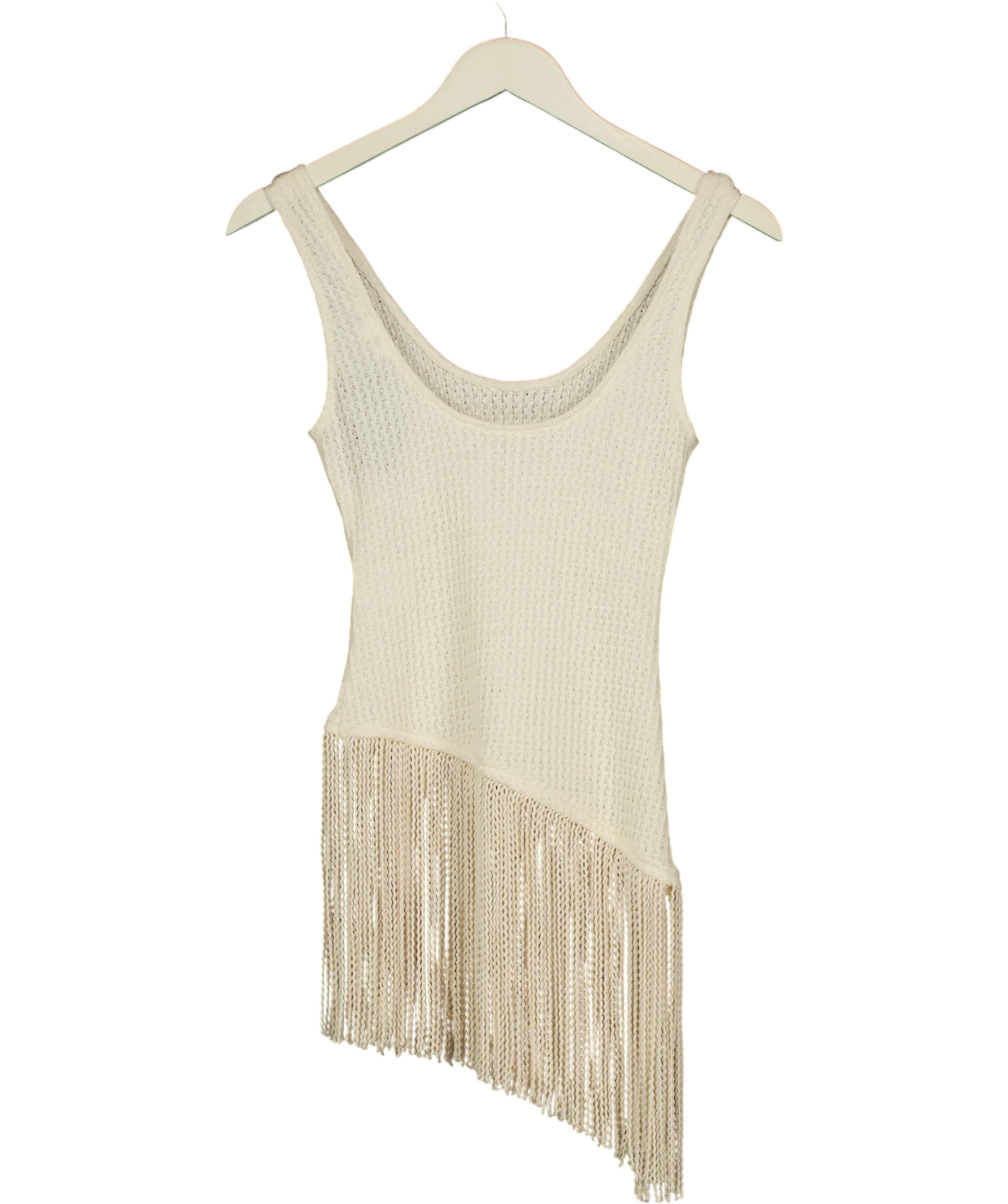 H&M cream Asymmetric Fringe-Trimmed Top, size UK XS — back