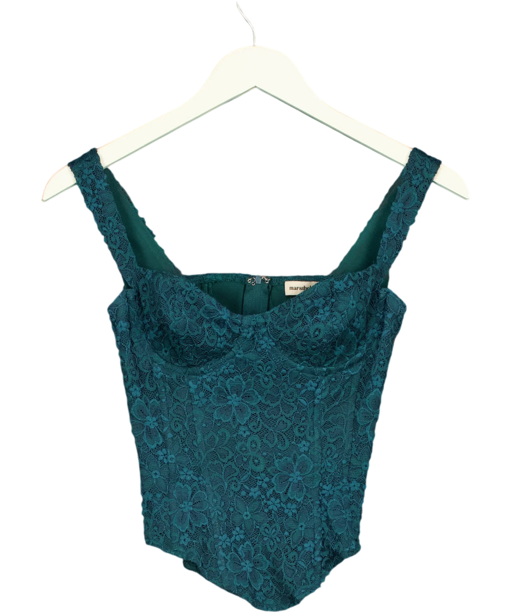 Mars the Label teal The Cinched Lace Corset, size UK 6 — front