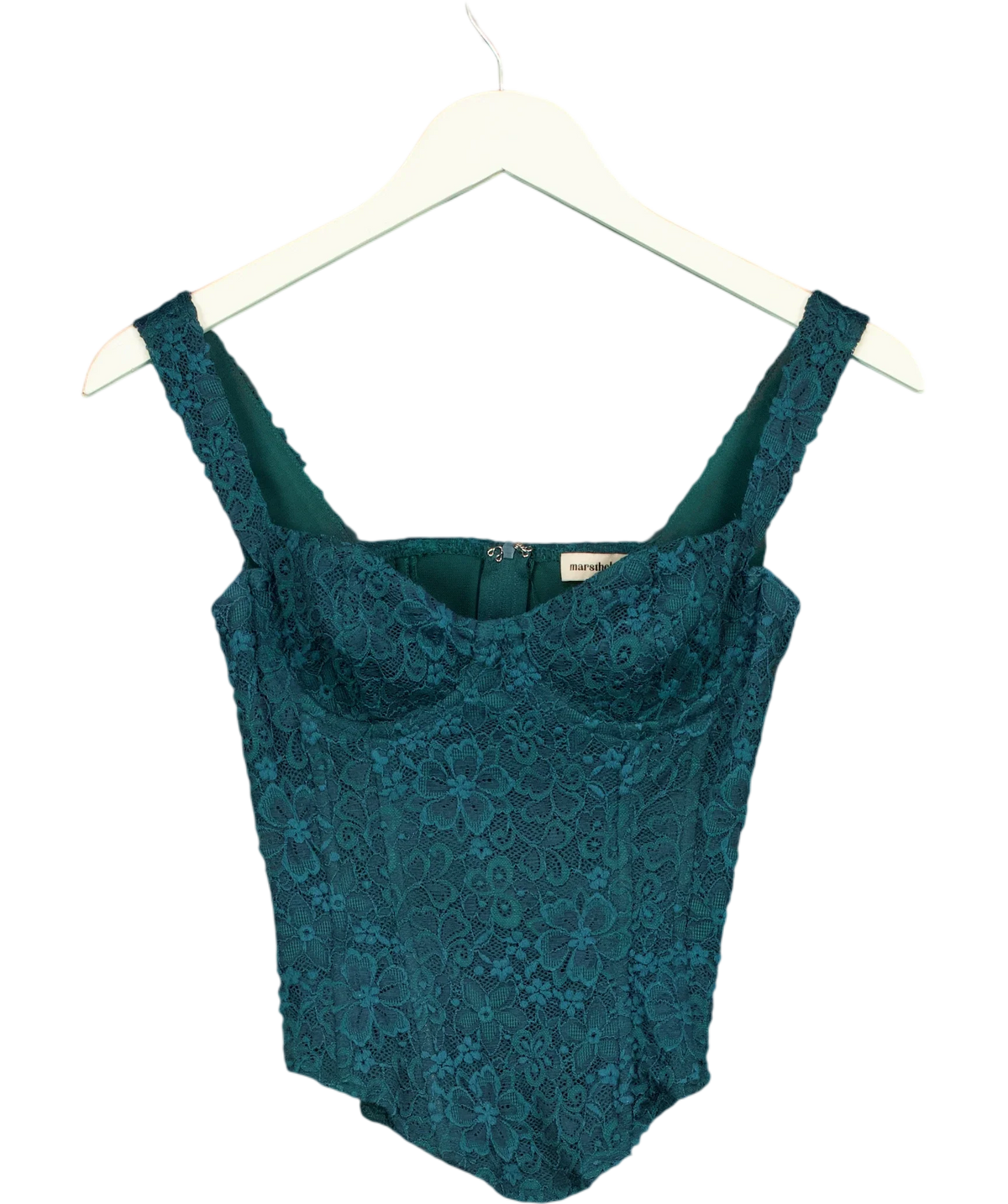 Mars the Label teal The Cinched Lace Corset, size UK 6 — front