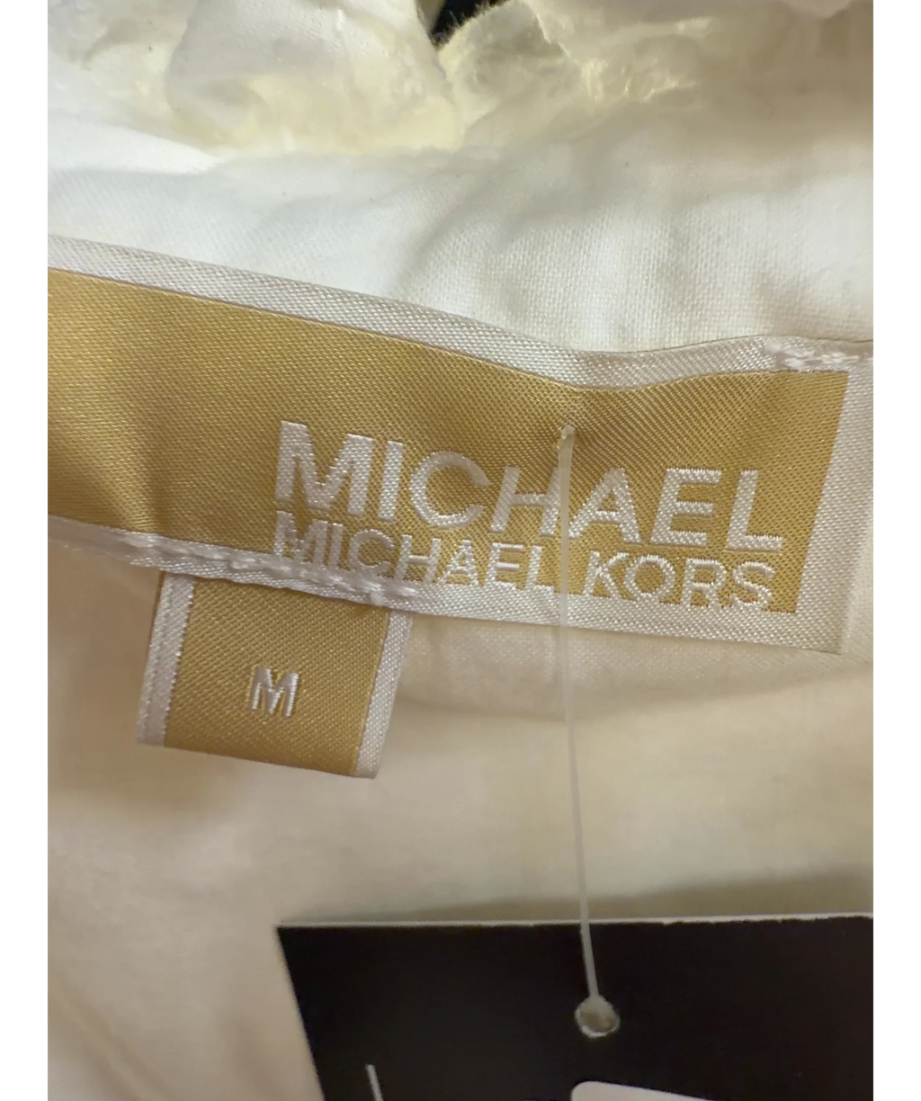MICHAEL Michael Kors White White floral lace embroidered scalloped blouse, size UK M — detail