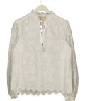 MICHAEL Michael Kors White White floral lace embroidered scalloped blouse, size UK M — front