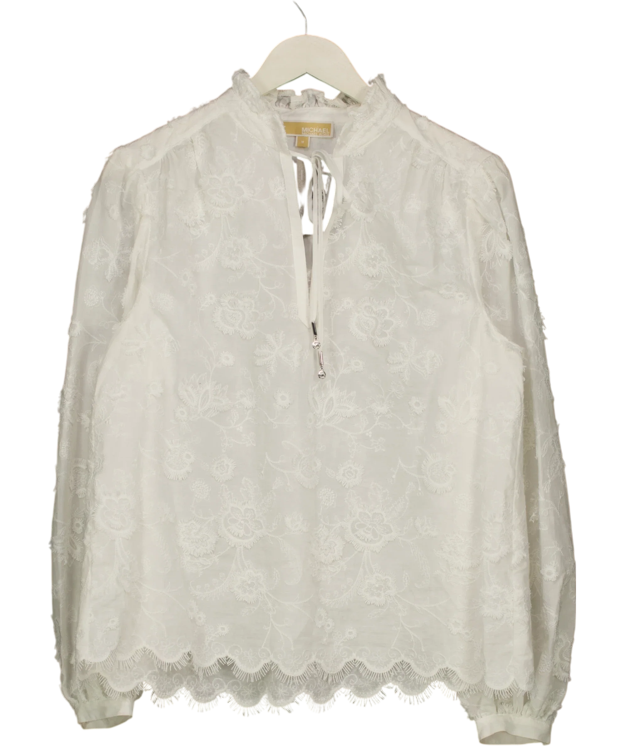 MICHAEL Michael Kors White White floral lace embroidered scalloped blouse, size UK M — front