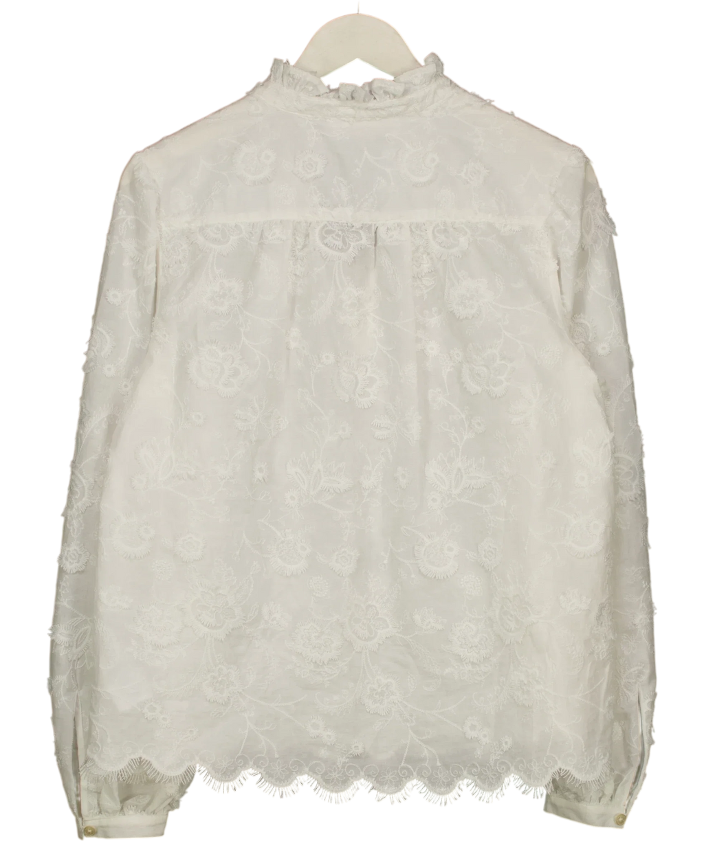 MICHAEL Michael Kors White White floral lace embroidered scalloped blouse, size UK M — back