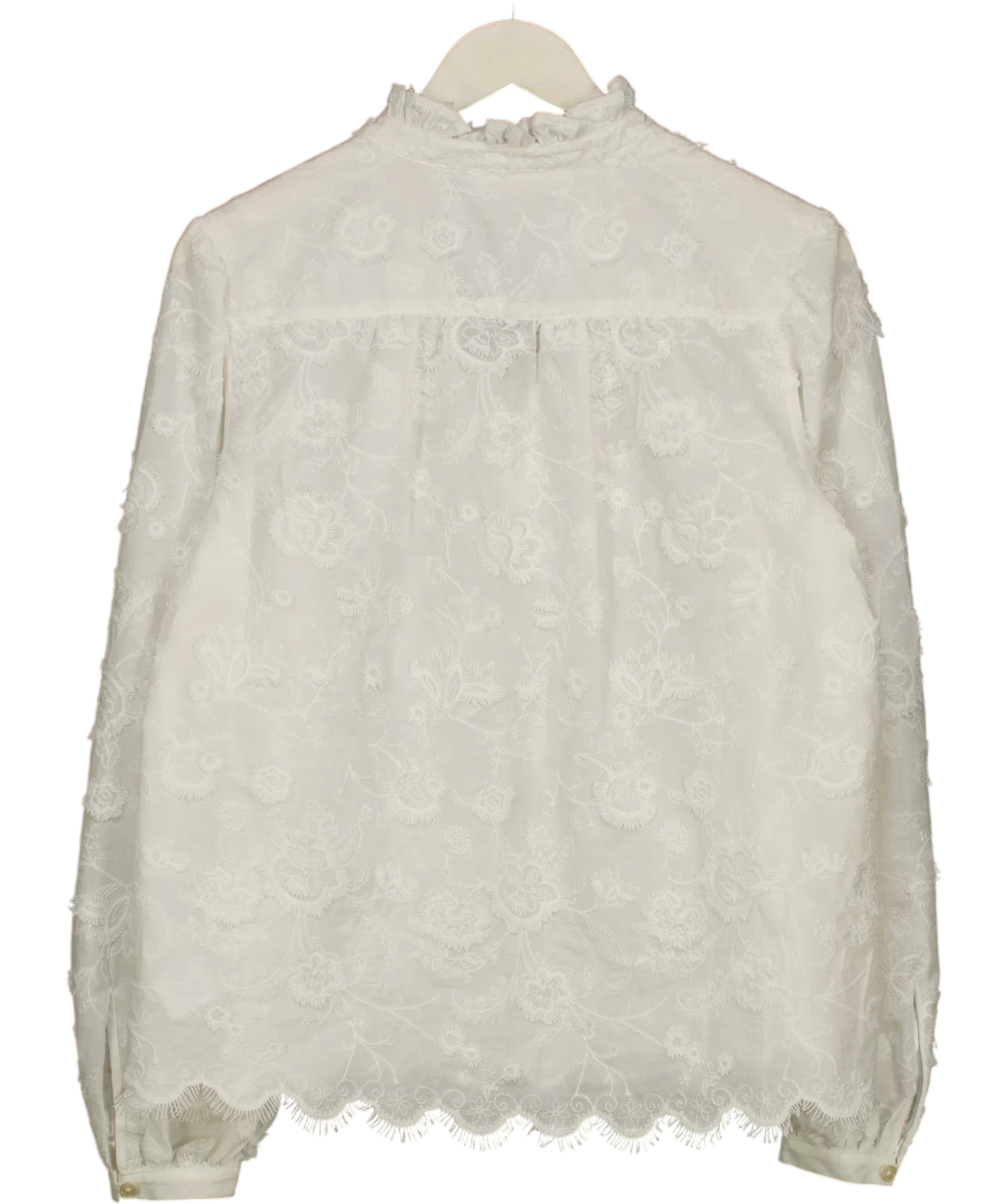 MICHAEL Michael Kors White White floral lace embroidered scalloped blouse, size UK M — back