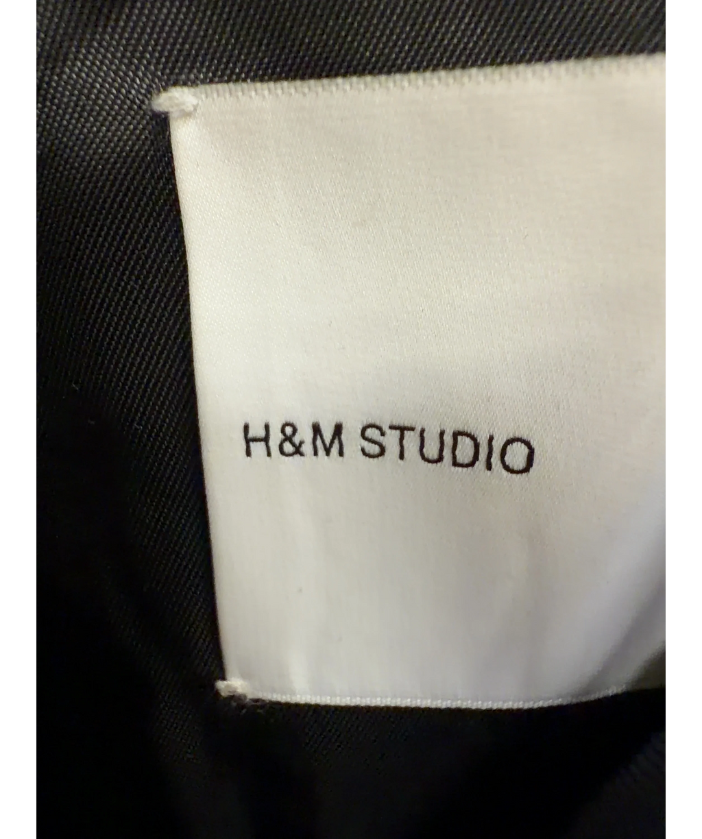 H&M Grey Studio grey pinstripe asymmetric wool-blend blazer, size UK 6 — detail