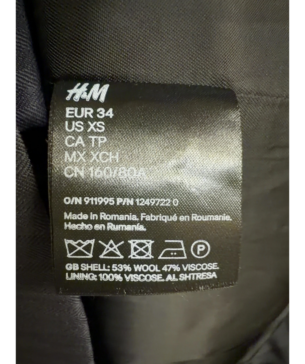 H&M Grey Studio grey pinstripe asymmetric wool-blend blazer, size UK 6 — care label