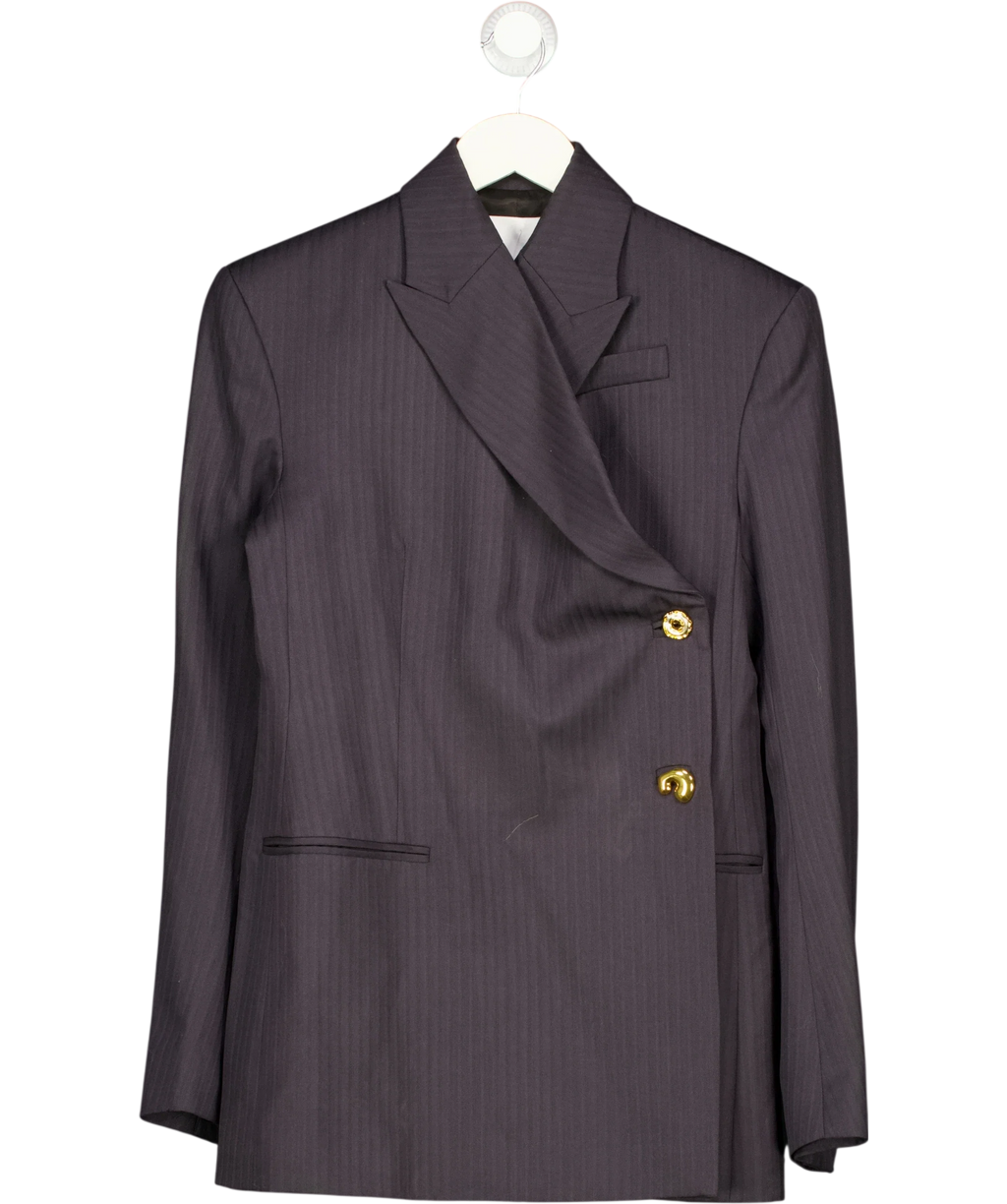 H&M Grey Studio grey pinstripe asymmetric wool-blend blazer, size UK 6 — front