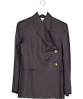 H&M Grey Studio grey pinstripe asymmetric wool-blend blazer, size UK 6 — front