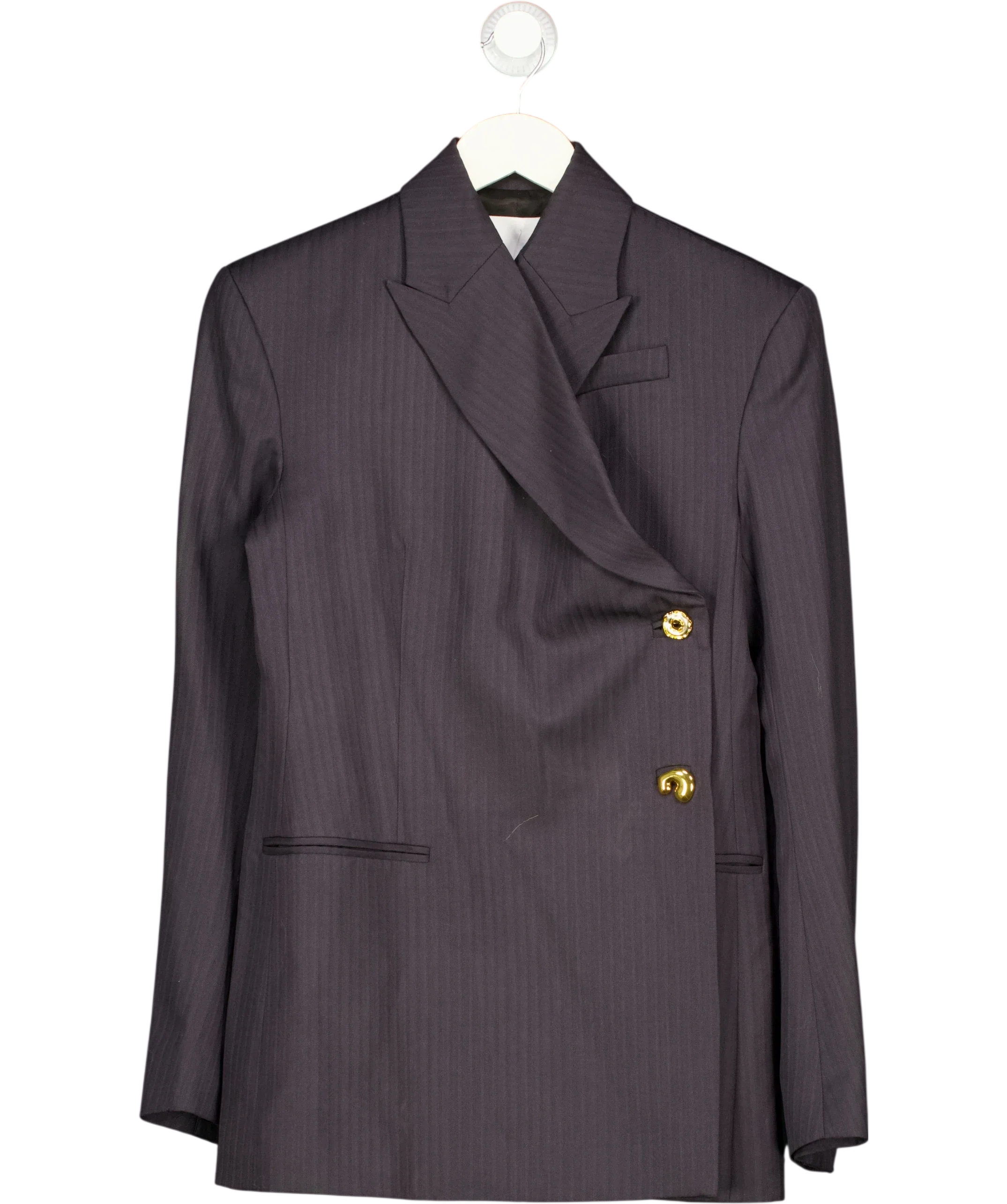 H&M Grey Studio grey pinstripe asymmetric wool-blend blazer, size UK 6 — front